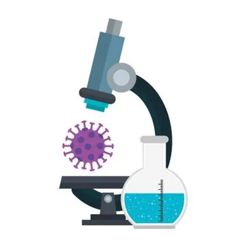 Microscope with particle of covid 19 and tube test Stockillustratie