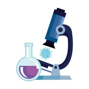 Microscope with particle of covid 19 and tube test Stockillustratie