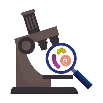 Microscope with particle covid 19 and microorganisms Stock Illustration