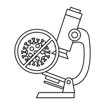 Microscope with particle covid 19 in forbidden sign Stock Illustration