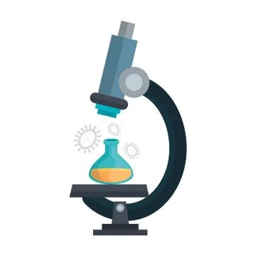 Microscope with particles of covid 19 and tube test Illustrazione stock