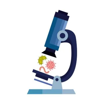 Microscope with particles covid 19 and microorganisms Stock Illustration
