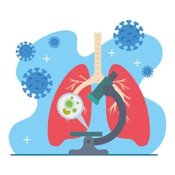 Microscope with particles covid 19 and lungs Stock Illustration