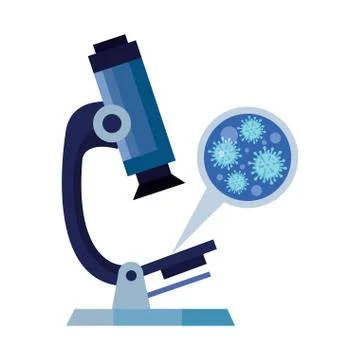 Microscope with particles covid 19 isolated icon Stock Illustration