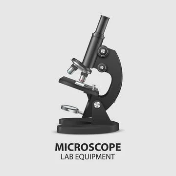 Microscope Parts, Structure Anatomy. Vector 3d Realistic Black Laboratory 스톡 일러스트