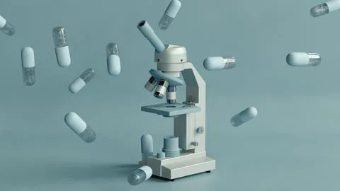Microscope piles 3d medication Illustrazione stock