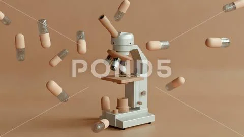 Microscope piles 3d medication Ilustração Stock