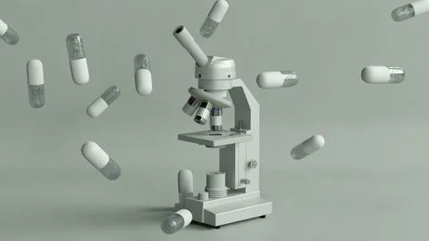 Microscope piles 3d medication Stock Illustration