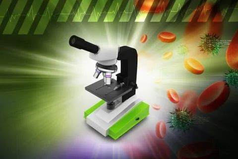 Microscope with platelets and virus in color background Stock Illustration