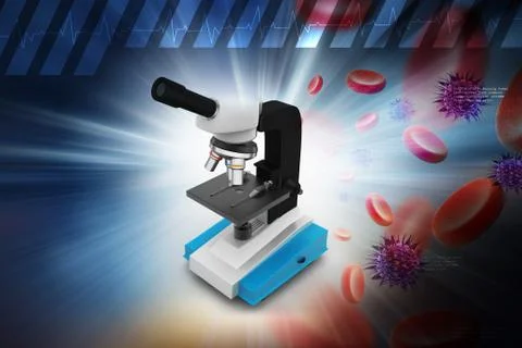 Microscope with platelets and virus in color background Stock Illustration