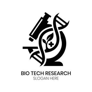 Microscope Research Logo Design with Leaf DNA and Scientific Icon Stock Illustration