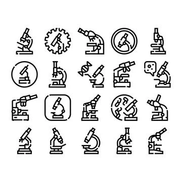 Microscope research science lab equipment collection Stock Illustration