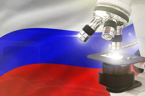 Microscope on Russia flag -  science concept Stock-Illustration