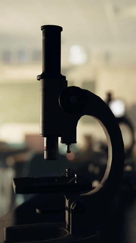 Microscope in a science laboratory during a study session Stock Footage 335689347