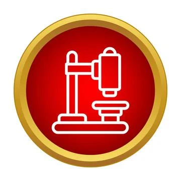 Microscope science laboratory research equipment red button icon Stock Illustration