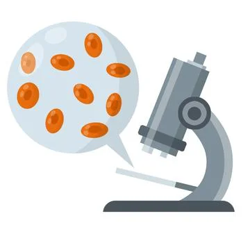 Microscope. Scientific equipment of laboratory. Study of microcosm. Illustrazione stock