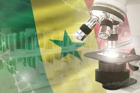 Microscope on Senegal flag - science development digital background Stock Illustration