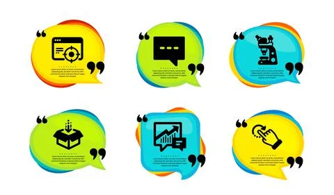 Microscope, Seo targeting and Accounting icons set. Get box, Blog and Rotation Stock Illustration