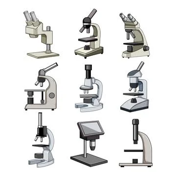 Microscope set cartoon vector illustration Stock Illustration
