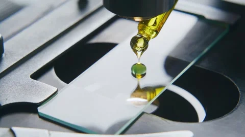 Microscope Slide Preparation with Oil Immersion Droplet for Clinical Research 库存影片 331110588
