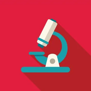 Microscope standing on a red background casting a long shadow Stockillustratie