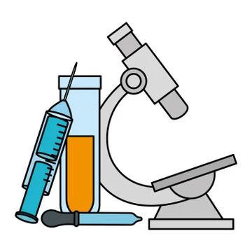 Microscope with supplies of laboratory isolated icon 库存插图