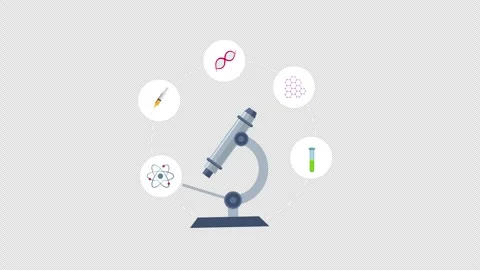 A microscope surrounded by icons of science Lab setting concept animation w.. Stock Footage 266015513