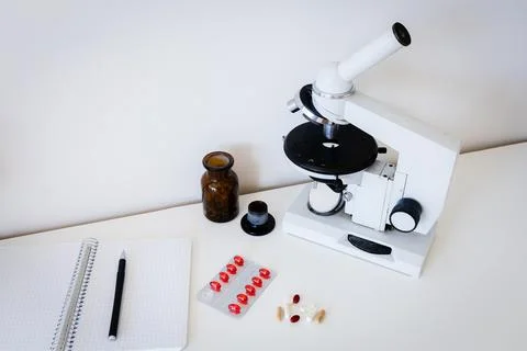 Microscope on a table in a lab Stock Photos