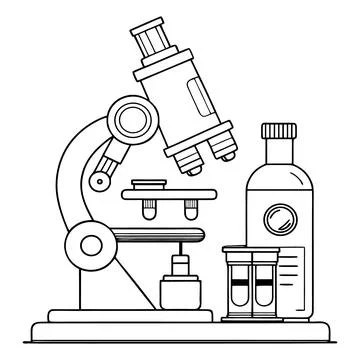 Microscope with test tubes and bottle on table laboratory science Stock Illustration