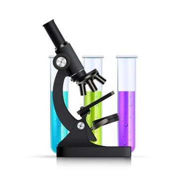 Microscope With Test Tubes Realistic  Image 스톡 일러스트