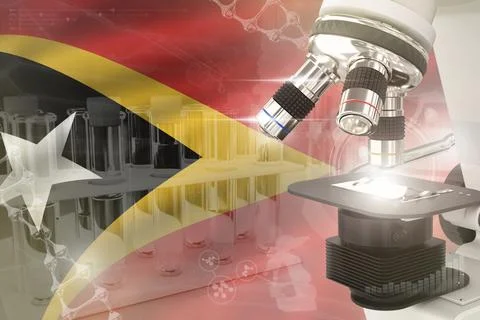 Microscope on Timor flag - science background 스톡 일러스트