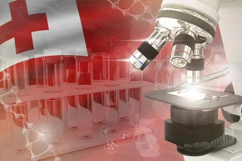 Microscope on Tonga flag - science background Stock Illustration