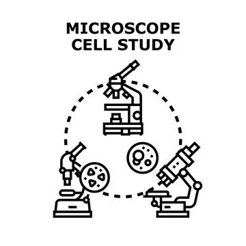 Microscope tools analyzing biology, science, and research studies Stock Illustration
