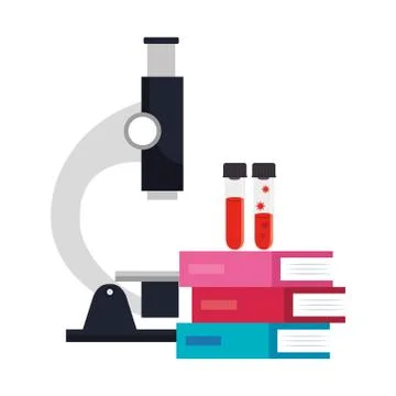 Microscope with tubes test of covid 19 and books イラスト素材