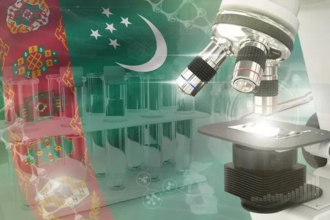 Microscope on Turkmenistan flag - science background Stock-Illustration