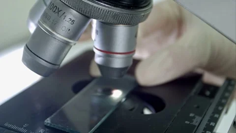 Microscope is used for conducting planned, research experiments, educational Stock Footage 77248738