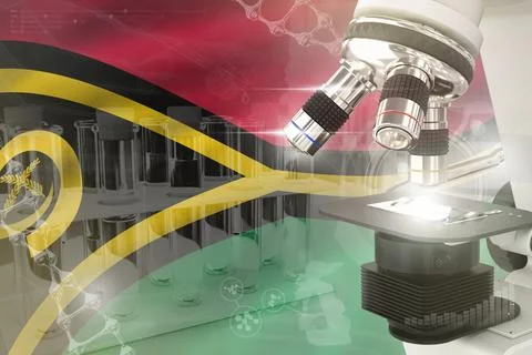 Microscope on Vanuatu flag - science background Stock Illustration