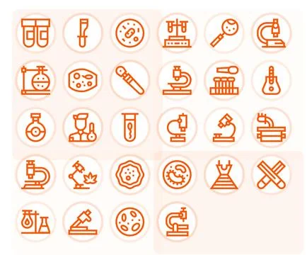 Microscope Vector Icon Toolkit featuring 28 Editable Retina Ready Bold Line.. Stock Illustration