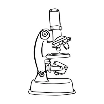 Microscope vector illustration sketch hand drawn with black lines isolated on Stock Illustration