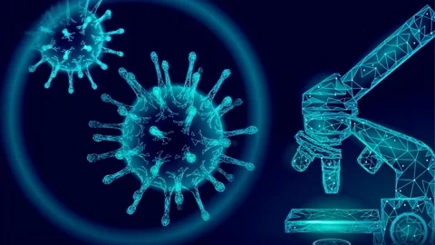 Microscope virus 3D low poly render. Laboratory analysis infection virus Stock Footage 300799232