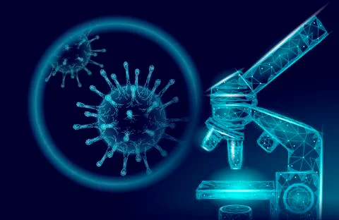 Microscope virus 3D low poly render. Laboratory analysis infection virus Illustrazione stock
