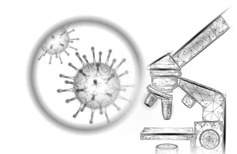 Microscope virus 3D low poly render. Laboratory analysis infection virus イラスト素材