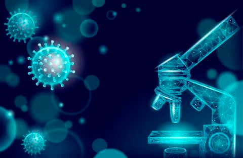 Microscope virus 3D low poly render. Laboratory analysis infection virus Illustrazione stock