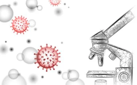Microscope virus 3D low poly render. Laboratory analysis infection virus Stock-Illustration