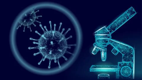 Microscope virus 3D low poly render. Laboratory analysis infection virus Illustrazione stock