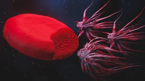 Microscope virus close up concept art . Pathogenic viruses causing infection  Stock-Fotos