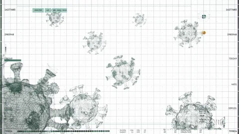 Microscope virus close up SARS-COV-2, plexus, 3d model, UI Video stock 128288569
