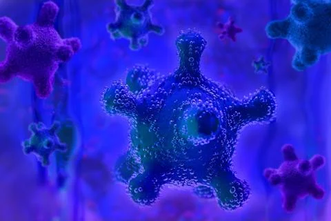 Microscope virus model in test tube close up Stock Photos