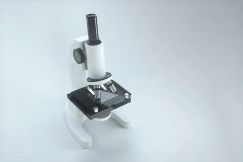 Microscope with white background,abstract conception,3d rendering. Illustrazione stock