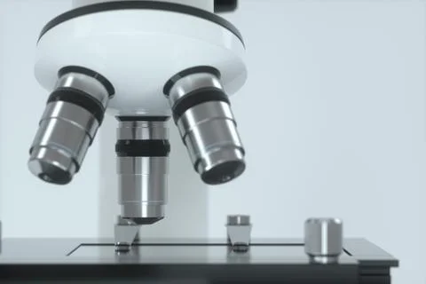 Microscope with white background,abstract conception,3d rendering. Illustrazione stock